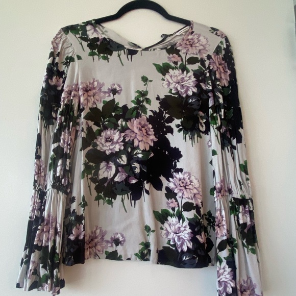 Club Monaco Purple and Black Floral Blouse - Picture 1 of 4